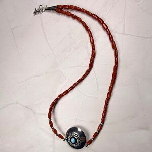 Vintage Red Coral Beads and Turquoise Necklace